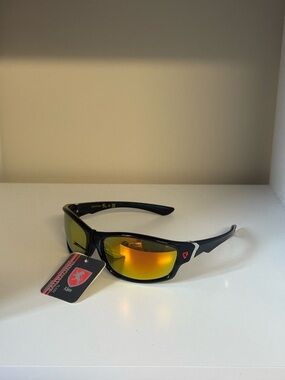 Men's Black Sport Sunglasses with Orange Mirrored Lenses
